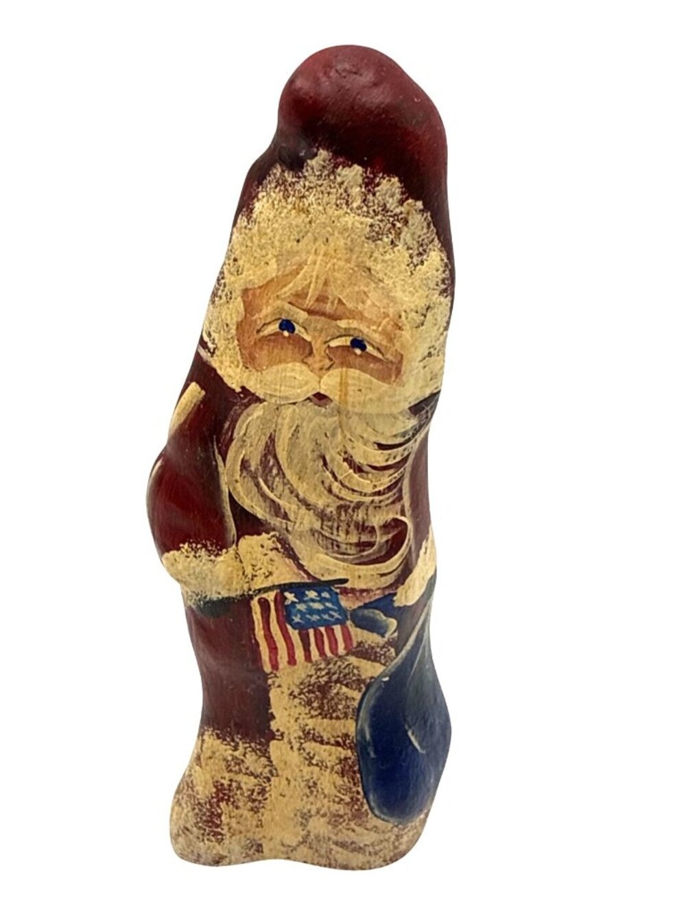 Handcrafted Folk Art Santa Patriotic Flag 5.5" Rustic Christmas Cottagecore